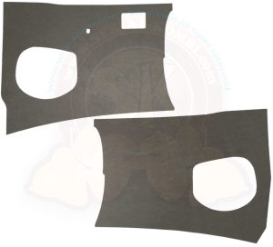 Pannelli interni frontali (kick panels) in plastica grigia con grana identica agli originali 3/1955-2/1960 la coppia (con foro scatola 6 fusibili)