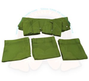 Vorhang, Set komplett, 10 St. grün, Westfalia, 8/1967-7/1979 für Fahrzeug mit Aluminiumschiene an der Unterseite der Heckklappe