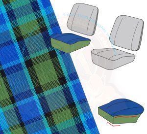 Bezug Sitzfläche Beifahrersitz, blau/grün, Westfalia Malaga / Helsinki, 8/1974-7/1979