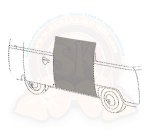 Zanzariera per apertura porta scorrevole con contorno marrone e apertura a zip 8/1967-7/1979