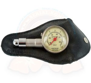 Manómetro para la presión de los neumáticos Vintage Speed con estuche de cuero negro