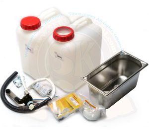 Wasseranlage für Spülbeckensatz komplett, T4 / T5 / T6 CityVan, 2×13 Liter Kanister, Spülbecken, Wasserhahn, Pumpe, Schläuche und Montagematerial. Für alle Fahrzeuge geeignet. REIMO