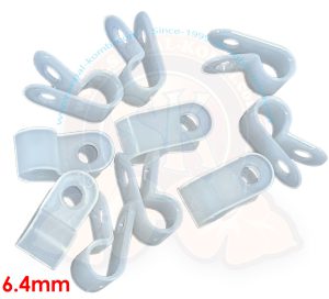 Abrazaderas R de nylon, blanco, 6.4mm, 10 piezas