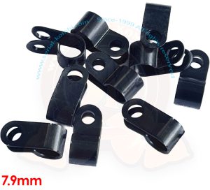 Abrazaderas R de nylon, negro, 7.9mm, 10 piezas