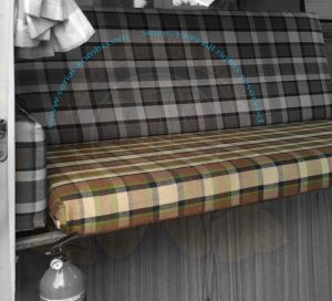 Bezug für Sitzfläche Schlafbank volle Breite, braun/beige kariert, Westfalia Malaga / Helsinki, 8/1973-7/1979