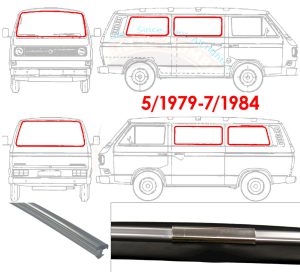 Full glass seal kit, with deluxe chrome plastic trim, 5/1979-7/1984, 6 pieces