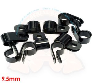 Abrazaderas R de nylon, negro, 9.5mm, 10 piezas
