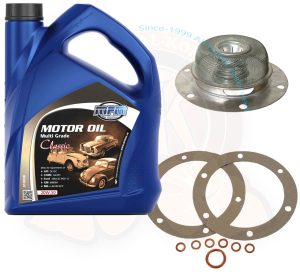 Oil change kit, strainer + seal kit + 5L of MPM International 20W-50 oil, 1200cc-1600cc 8/1959-7/1979