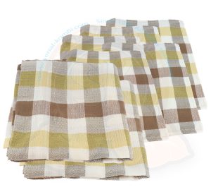 Vorhang, Set komplett 15 St. gelb/braun/weiß kariert, 11 Fenster Bus, Westfalia, 8/1963-7/1967