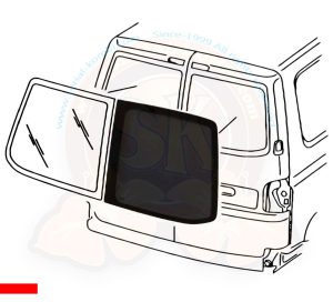 Window for right rear double door, tinted (82-86%), panel van conversions and windowed buses, not heated, 729x579mm, T5 4/2003-8/2015 – T6 9/2015- Right