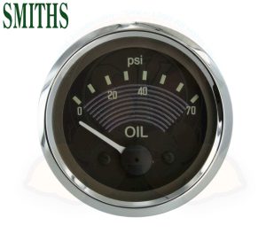 Indicatore pressione olio 52mm, fondo marrone, 12 volt 1950-7/1967 Smiths (fornito senza sonda, compatibile con la sonda VDO)