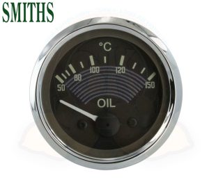 Indicatore temperatura olio 52mm, fondo marrone, 12 volt 1950-7/1967 Smiths (fornito senza sonda, compatibile con la sonda VDO)