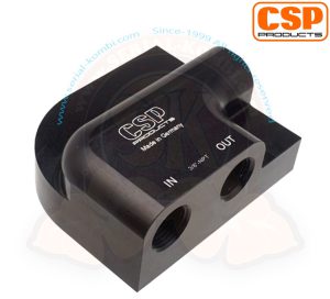 Oil filter bracket for FRAM HP1, MANN etc., outlet to the right, thread 3/8" NPT, aluminium, CSP, 1600cc-2000cc, 8/1967-7/1979