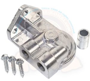 Oil filter bracket for FRAM HP1 or MANN, outlet to the right, thread 3/8", Filter thread 3/4-16 UNF, aluminium, 1600cc-2000cc, 8/1967-7/1979