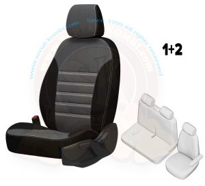 Seat cover set, driver and double passenger seat, dark grey fabric, T6 9/2015-