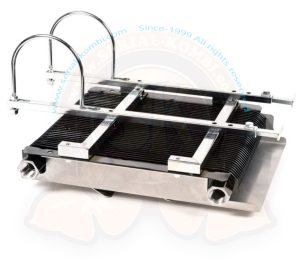 Support for underfloor oil cooler, on left torsion bar tube, stainless steel, suitable for cooler SK117021, 8/1967-7/1979