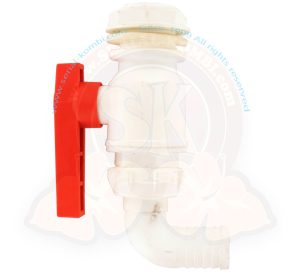 Rubinetto per svuotamento rapido del serbatoio dell'acqua, foro di taglio Ø26 mm, uscita curva Ø30 mm