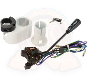 Turn signal switch, white aluminium housing for original steering column or steering rack, 1950-7/1967 (horn, turn signal, high/low beam, flash)