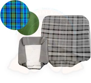 Bezug Sitzlehne Vordersitz, Rückseite offen, blau/grün kariert, Westfalia, 8/1967-7/1974