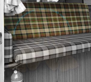 Bezug für Sitzlehne Schlafbank volle Breite, braun/beige kariert, Westfalia Malaga / Helsinki, 8/1973-7/1979