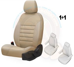 Seat cover set, driver and single passenger seat, beige fabric, T5 4/2003-8/2015