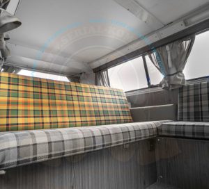 Bezug für Sitzlehne Schlafbank volle Breite, gelb/orange/grün kariert, Westfalia Malaga / Helsinki, 8/1973-7/1979