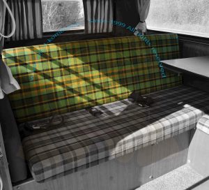 Bezug für Sitzlehne Schlafbank volle Breite, grün/gelb kariert, Westfalia Malaga / Helsinki, 8/1973-7/1979