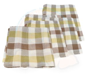 Vorhang Set komplett, 15 St. gelb/braun/weiß kariert, 11 Fenster Bus, Westfalia, 1950-7/1967