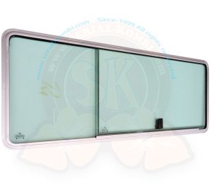 Sliding window, green, for sliding door, chrome effect painted frame, 1073.5x419mm, 5/1979-7/1984 right