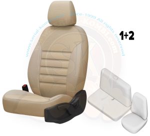 Seat cover set, driver and double passenger seat, beige fabric, 5/1979-7/1992