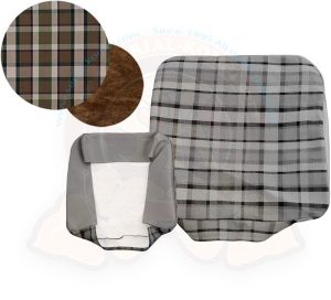 Bezug Sitzlehne Vordersitz, Rückseite offen, braun/beige kariert, Westfalia, 8/1967-7/1974