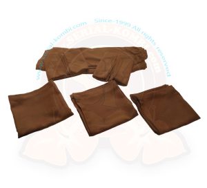 Vorhang, Set komplett, 10 St. braun, Westfalia, 8/1967-7/1979 für Fahrzeug mit Aluminiumschiene an der Unterseite der Heckklappe