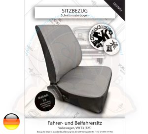 Sewing pattern for seat cover, original driver and passenger seat, Transporter T3 (T25) 5/1979-7/1992 (german version)
