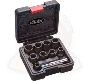 Caja de enchufes de desenroscado para ranuras en espiral, cuadrado macizo 12,5mm (1/2 pulgada) 10 piezas SW11-SW19 en estuche VIGOR