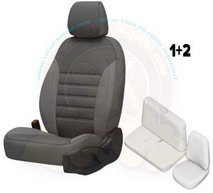 Seat cover set, driver and double passenger seat, grey fabric, 5/1979-7/1992