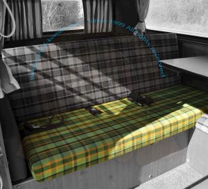 Bezug für Sitzfläche Schlafbank volle Breite, grün/gelb kariert, Westfalia Malaga / Helsinki, 8/1973-7/1979