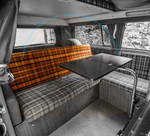 Bezug für Sitzlehne Schlafbank volle Breite, rot/orange kariert, Westfalia Malaga / Helsinki, 8/1973-7/1979