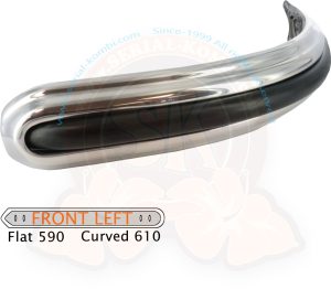 Butoir de pare-chocs US 8/1965-7/1967 avant gauche, en aluminium poli avec kit de fixation et caoutchouc noir