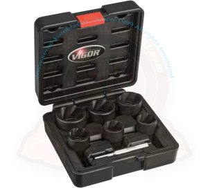 Caja de enchufes de desenroscado para ranuras en espiral, cuadrado macizo 12,5mm (1/2 pulgada) 7 piezas SW21-SW32 en estuche VIGOR