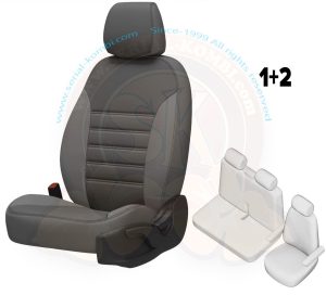 Seat cover set, driver and double passenger seat, grey fabric, T5 4/2003-8/2015