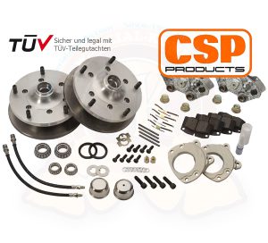 Scheibenbremsanlage Vorderachse CSP, 3/1955-7/1963 LK 5x205 für original 14" Stahlfelgen oder 15" Zubehör Felgen, Spur +2mm pro Seite gegenüber Serie