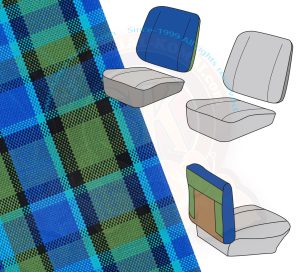 Bezug Sitzlehne Beifahrersitz, Rückseite offen, blau/grün, Westfalia Malaga / Helsinki, 8/1974-7/1979