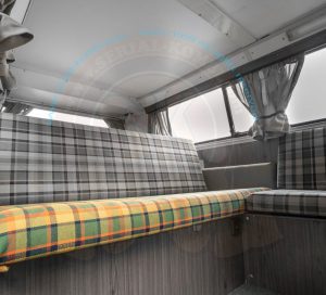 Bezug für Sitzfläche Schlafbank volle Breite, gelb/orange/grün kariert, Westfalia Malaga / Helsinki, 8/1973-7/1979