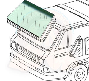 Windscreen, laminated, green with gradient green sun visor band, 5/1979-7/1992