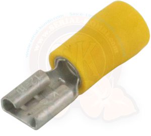 Terminal eléctrico plano aislado Hembra amarillo, largo 6.3mm para cable eléctrico 4-6mm²