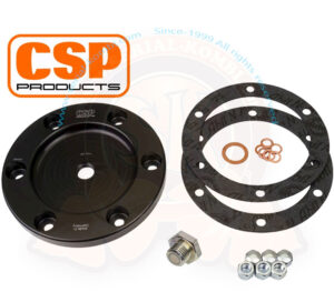 Sump plate in high-strength aluminum, with magnetic plug, nuts, copper washers and gaskets, CSP, 1200cc-1500cc 8/1959-7/1967
