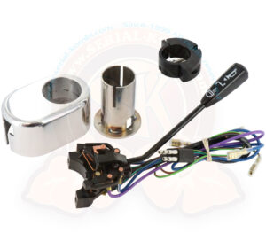 Turn signal switch, polished aluminium housing for original steering column or steering rack, 1950-7/1967 (horn, turn signal, high/low beam, flash)