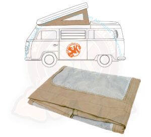 Pop top Westfalia roof canvas, T2 8/1967-7/1973, beige, 3 windows, SERIAL-Kombi specifications