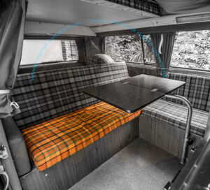 Bezug für Sitzfläche Schlafbank volle Breite, rot/orange kariert, Westfalia Malaga / Helsinki, 8/1973-7/1979