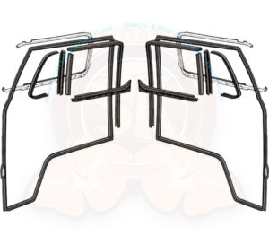 Seal kit for both front doors with seal for fixed quarter light, 8/1967-7/1979 with chromed outer shaft seal, seals in original quality